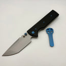 Chaves Knives N.T.A.K w/ Black Aluminum Handle & Blue Hardware w/ Stonewash Tanto 154CM - Blue Label