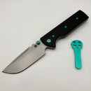 Chaves Knives N.T.A.K w/ Black Aluminum Handle & Green Hardware w/ Stonewash Drop Point 154CM - Blue Label