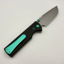 Chaves Knives N.T.A.K w/ Black Aluminum Handle & Green Hardware w/ Stonewash Drop Point 154CM - Blue Label