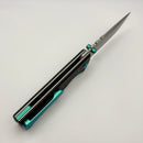 Chaves Knives N.T.A.K w/ Black Aluminum Handle & Green Hardware w/ Stonewash Drop Point 154CM - Blue Label