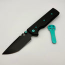 Chaves Knives N.T.A.K w/ Black Aluminum Handle & Green Hardware w/ Black Tanto 154CM - Blue Label