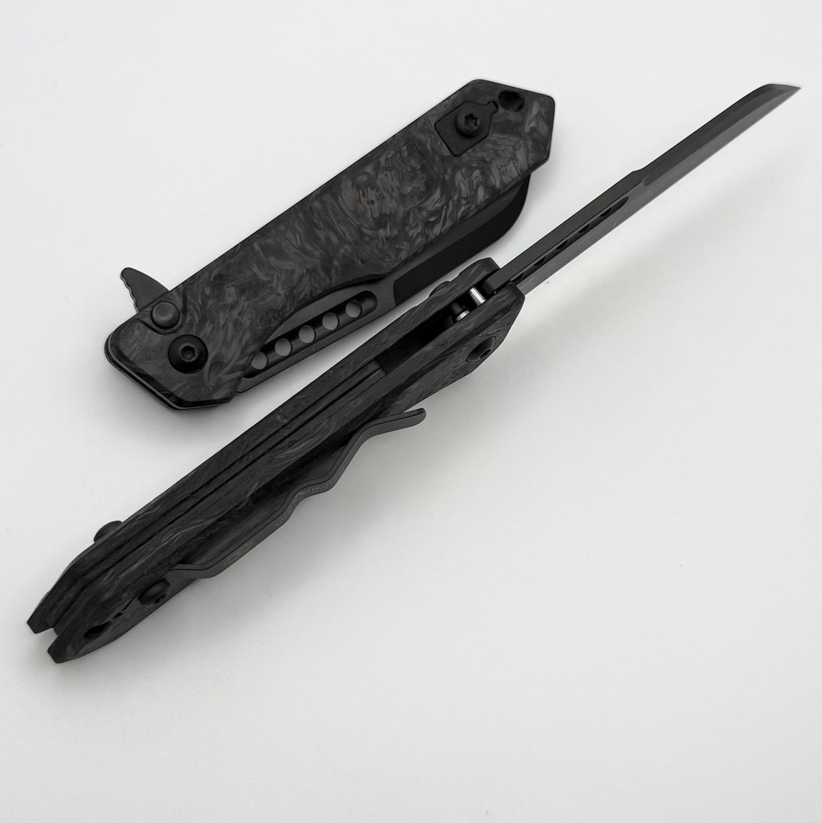 Heretic Knives M/A Jinn Flipper w/ Glow Marble Carbon Fiber Handles &