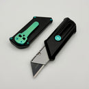 Chaves Knives CHUB Slipper Black Anodized Aluminum Handle w/ Green Titanium Hardware & Stonewash Utility Blade - Blue Label