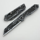 Heretic Knives Auto Jinn w/ GITD Carbon Fiber Handles Black & White CEL Shade MagnaCut H113-CS-BW-CF