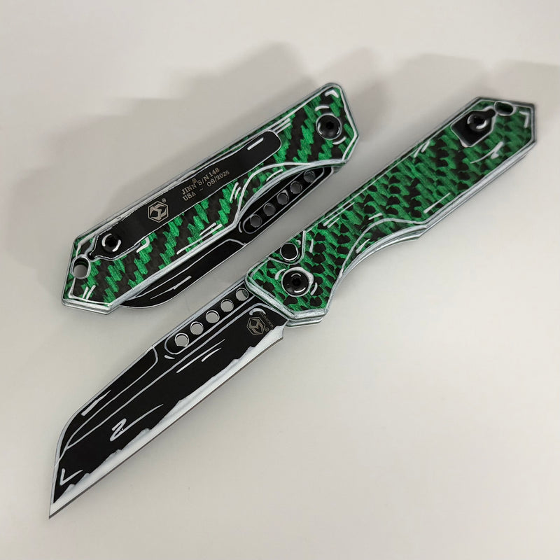 Heretic Knives Auto Jinn w/ GITD Carbon Fiber Handles Black & White CE