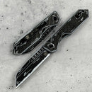 Heretic Knives Auto Jinn w/ GITD Carbon Fiber Handles Black & White CEL Shade MagnaCut H113-CS-BW-CF