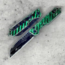 Heretic Knives Auto Jinn w/ GITD Carbon Fiber Handles Black & White CEL Shade MagnaCut H113-CS-BW-CF