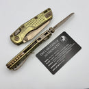 Microtech Marfione Select MSI RAM LOK Mini Frag Antique Gold w/ Bronze Accent & Plain Edge Bronze M390MK 210M-13FRMS4