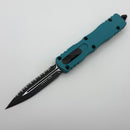 Microtech Dirac Cyan Handle & Black D/E Full Serrated 225-3CN