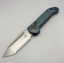 Microtech Knives LUDT Gen III Full Serrated Stonewash Tanto & Ice Blue Titanium Frag Handles w/ Blue Accents 1136-12FRMS6