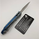 Microtech Knives LUDT Gen III Full Serrated Stonewash Tanto & Ice Blue Titanium Frag Handles w/ Blue Accents 1136-12FRMS6