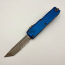 PRE-OWNED Microtech UTX-85 Gen IV w/ Blue Handle & Apocalyptic Part Serrated T/E M390MK 12334-11APBL