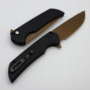 Pro-Tech Mordax Black Handles w/ Black Lip Pearl Button & Tan PVD MagnaCut SHOT26.Mordax.1