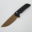 Blemish Pro-Tech Mordax Black Handles w/ Black Lip Pearl Button & Tan PVD MagnaCut SHOT26.Mordax.1