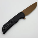 Blemish Pro-Tech Mordax Black Handles w/ Black Lip Pearl Button & Tan PVD MagnaCut SHOT26.Mordax.1