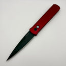 Pre-Owned Pro-Tech Godfather Red Handle w/ Black Lip Pearl Button & Black 154-CM Blade
