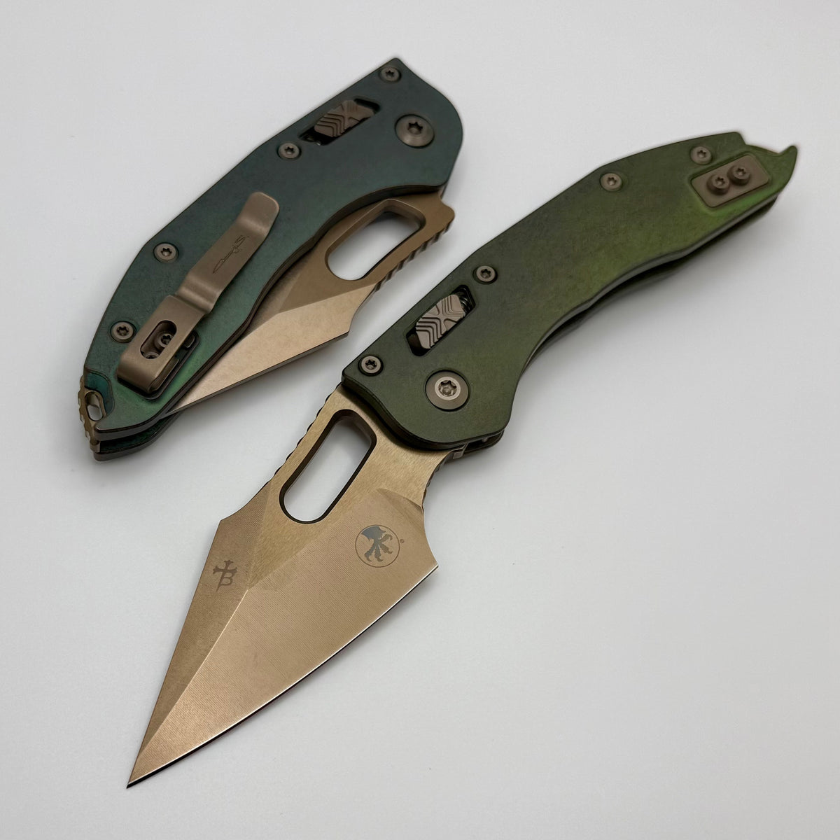Microtech Marfione Select Manual Stitch RAM LOK Antique Green Titanium