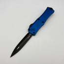 Factory Blem Microtech Knives Mini Hera Black Tactical D/E M390MK w/ Blue Handle 1702M-1BL