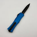 Factory Blem Microtech Knives Mini Hera Black Tactical D/E M390MK w/ Blue Handle 1702M-1BL