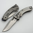 Microtech Amphibian Mini RAM LOK Stonewash Titanium Fluted & Stonewash M390MK W/ Blue Accents 137MRL-10FLMS2