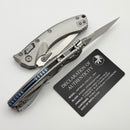 Microtech Amphibian Mini RAM LOK Stonewash Titanium Fluted & Stonewash M390MK W/ Blue Accents 137MRL-10FLMS2