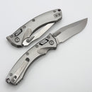 Microtech Amphibian Mini RAM LOK Stonewash Titanium Fluted & Stonewash M390MK W/ Purple Accents 137MRL-10FLMS3