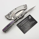 Microtech Amphibian Mini RAM LOK Stonewash Titanium Fluted & Stonewash M390MK W/ Purple Accents 137MRL-10FLMS3