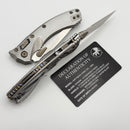 Microtech Amphibian Mini RAM LOK Stonewash Titanium Fluted & Stonewash M390MK W/ Flamed Accents 137MRL-10FLMS4