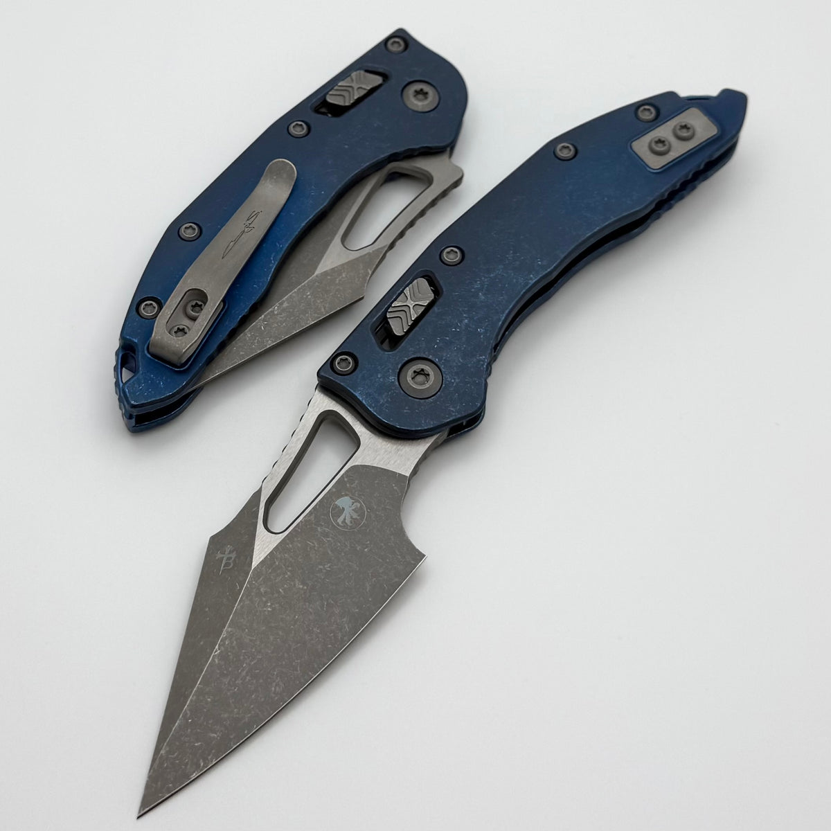 Microtech Marfione Select Manual M-Stitch RAM LOK Antique Blue Titaniu