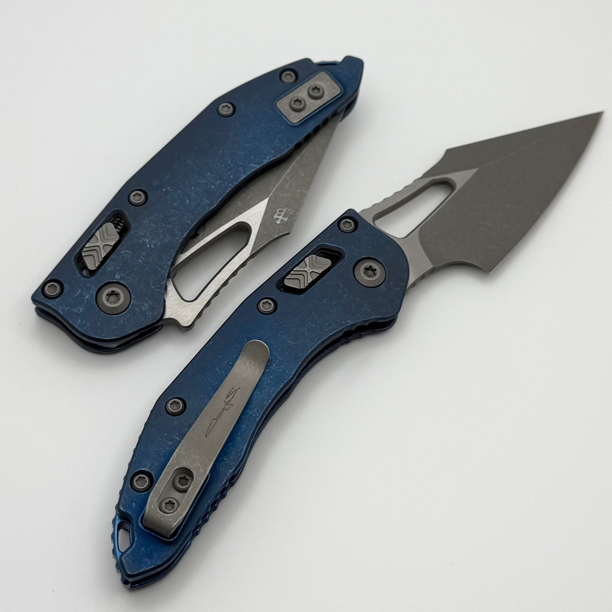 Microtech Marfione Select Manual M-Stitch RAM LOK Antique Blue Titaniu