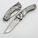 Microtech Amphibian Mini RAM LOK Stonewash Titanium Frag & Stonewash M390MK w/ Blue Accents 137MRL-10FRMS2