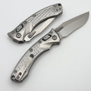 Microtech Amphibian Mini RAM LOK Stonewash Titanium Frag & Stonewash M390MK w/ Blue Accents 137MRL-10FRMS2