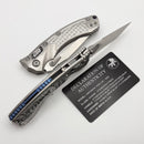Microtech Amphibian Mini RAM LOK Stonewash Titanium Frag & Stonewash M390MK w/ Blue Accents 137MRL-10FRMS2