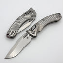 Microtech Amphibian Mini RAM LOK Stonewash Titanium Frag & Stonewash M390MK w/ Purple Accents 137MRL-10FRMS3