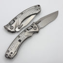 Microtech Amphibian Mini RAM LOK Stonewash Titanium Frag & Stonewash M390MK w/ Purple Accents 137MRL-10FRMS3