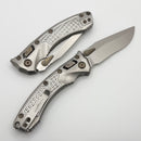 Microtech Amphibian Mini RAM LOK Stonewash Titanium Frag & Stonewash M390MK w/ Flamed Accents 137MRL-10FRMS4
