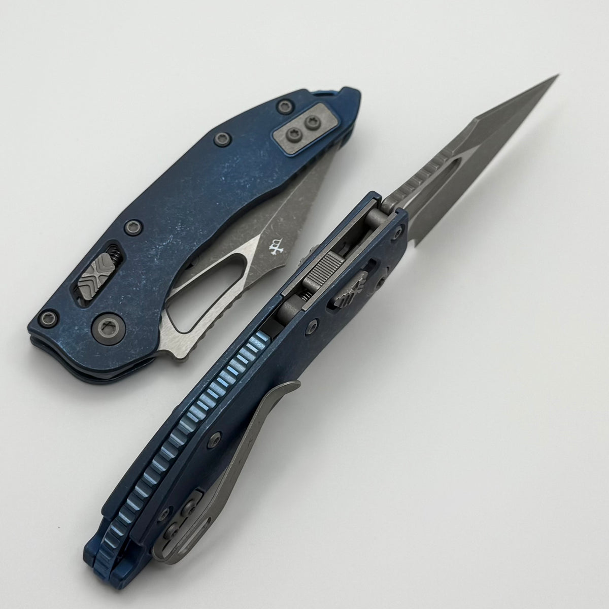 Microtech Marfione Select Manual M-Stitch RAM LOK Antique Blue Titaniu