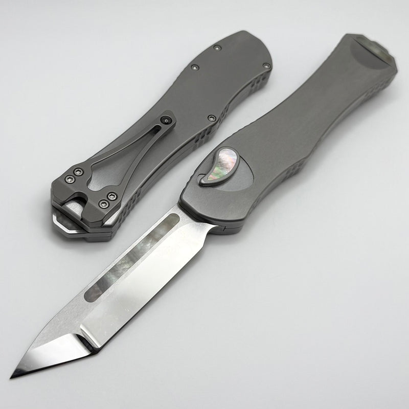 Heretic Custom Hydra V4 Stainless Steel Handle w/ Black Pearl Inlays & Cracked Ice Tanto