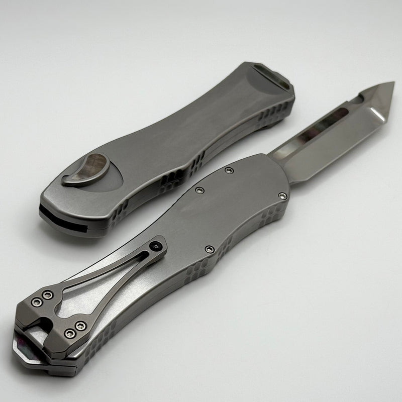 Heretic Custom Hydra V4 Stainless Steel Handle w/ Black Pearl Inlays & Cracked Ice Tanto