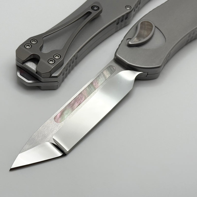 Heretic Custom Hydra V4 Stainless Steel Handle w/ Black Pearl Inlays & Mirror Tanto