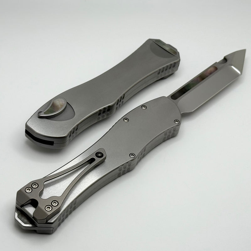 Heretic Custom Hydra V4 Stainless Steel Handle w/ Black Pearl Inlays & Mirror Tanto