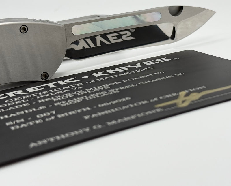 Heretic Custom Hydra V4 Stainless Steel Handle w/ Mother of Pearl Inlays & Mirror Recurve
