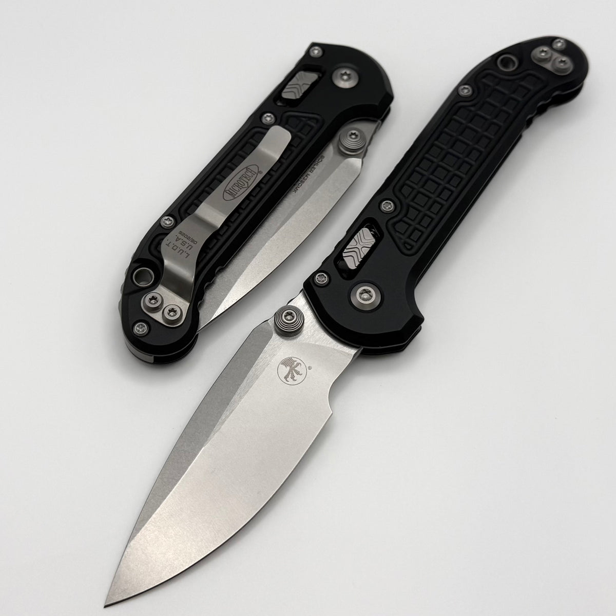 Microtech Knives LUDT Ram-Lok w/ Black Frag Handle & Stonewash Drop Po