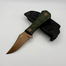 Aux Mfg Deadhead Pocket Bowie Fixed Blade 14C28N Rose Gold PVD w/ Green Micarta Production Series AUX-001MGNROSE