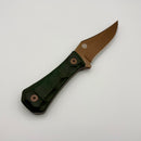 Aux Mfg Deadhead Pocket Bowie Fixed Blade 14C28N Rose Gold PVD w/ Green Micarta Production Series AUX-001MGNROSE