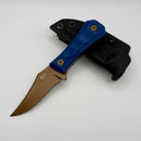 Aux Mfg Deadhead Pocket Bowie Fixed Blade 14C28N Rose Gold PVD w/ Blue Micarta Production Series AUX-001BLUROSE