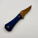 Aux Mfg Deadhead Pocket Bowie Fixed Blade 14C28N Rose Gold PVD w/ Blue Micarta Production Series AUX-001BLUROSE