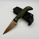Aux Mfg Deadhead Karl Jr. Fixed Blade w/ Green Micarta & Rose Gold PVD 14C28N Blade Production Series