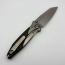 Pre-Owned Discontinued Microtech Knives Socom Bravo Mini Warcom Hand Satin w/ Blue Ti Pivot Collars & Carbon Fiber Scales 263M-4CFTI