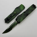 Microtech UTX-85 Gen IV w/ Black/Parakeet Green Topo Handle & S/E Part Serrated M390MK 12314-1TPBKPGS